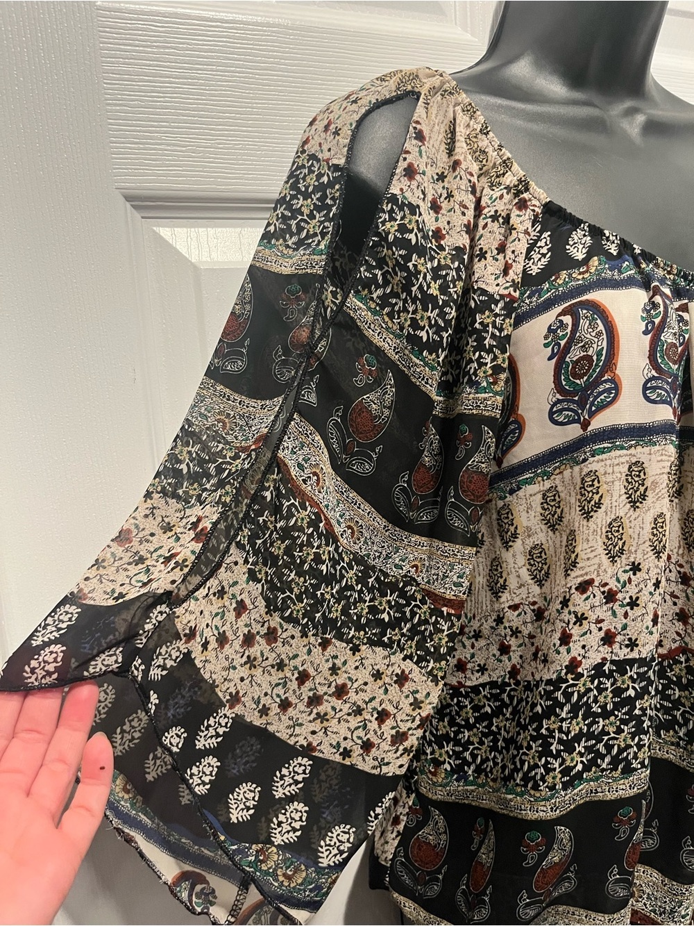 Y2K Vintage Limite Boho Blouse Top Paisley Open Sleeve Brown Cream Medium Women - Picture 2 of 6